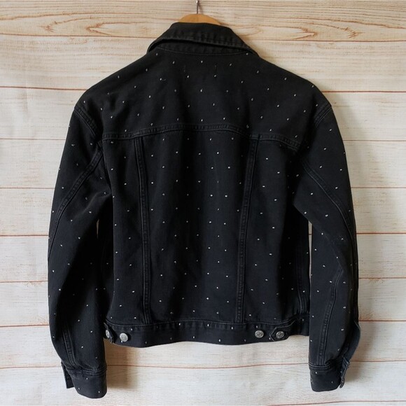 Madewell The Boxy Crop Black Denim Jean Jacket Metallic Dot Edition Women's XS - Picture 11 of 13